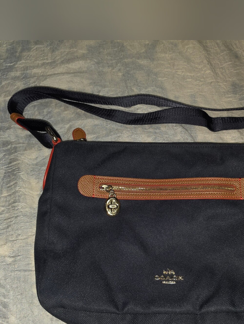 Coach Black Crossbody with Brown Trim and Gold Hardware
